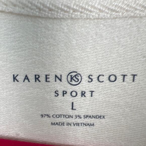 Karen Scott Ivory Pullover Jersey Knit Sweatshirt  Zip Pockets Size L NWT - Picture 6 of 7